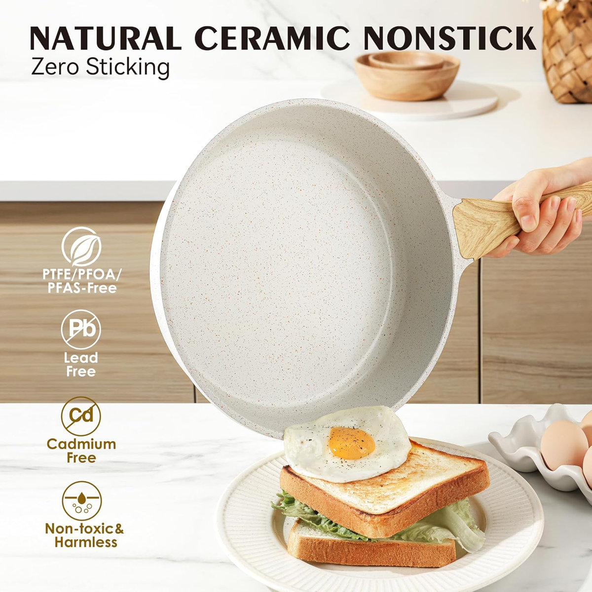 SENSARTE Nonstick Ceramic Cookware Set 22-Piece, Healthy Pots and Pans Set, Non-toxic Kitchen Cooking Set with Stay-Cool Handles, Silicone Utensils and Pot Protectors, PFAS & PFOA &PTFE Free